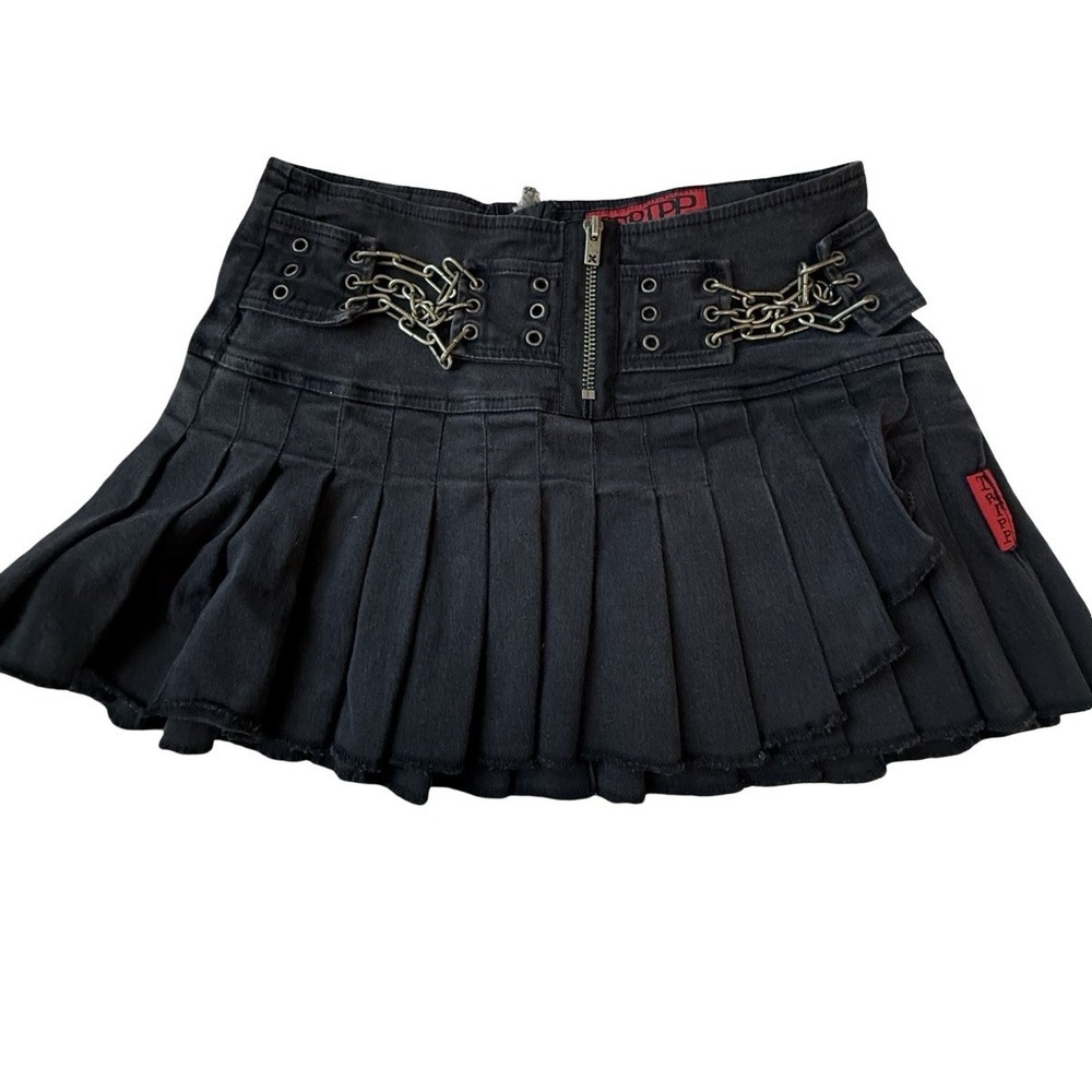 Vintage Tripp NYC Black Pleated Mini Skirt Goth Punk Daang Goodman Small Chains